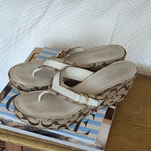 Coach Beige Signature Platform Thong Sandals